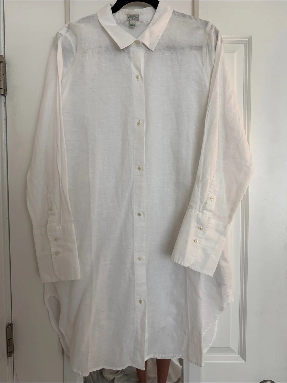 J. Crew Oversized White Linen Button-Front Shirt Dress